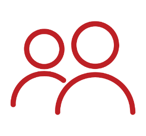 Two red user icons side by side, signaling two people or a group of users.