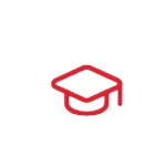 Red graduation cap icon representing education or learning.