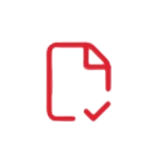 Red outline document icon with a checkmark, indicating a completed form or approval