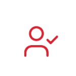 Verified user icon: red user silhouette with a checkmark indicating approval or verification