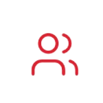 Two red outlined user icons overlapping to represent multiple users or a team