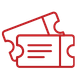 Ticket icon representing event admission or tickets (red outline)