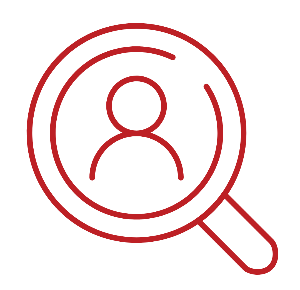 User search icon: magnifying glass around a person silhouette, indicating search for a user