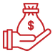 Red line drawing of a hand holding a small pump bottle (hand sanitizer/soap pump)